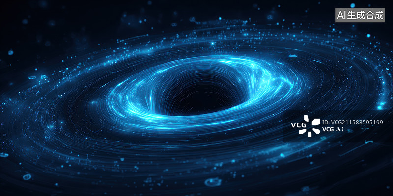 【AI数字艺术】神秘宇宙：蓝色光环中的星尘漩涡图片素材