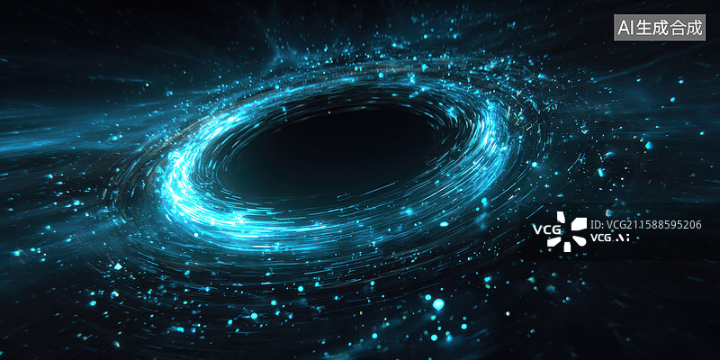 【AI数字艺术】神秘宇宙：蓝色光环中的星尘漩涡图片素材