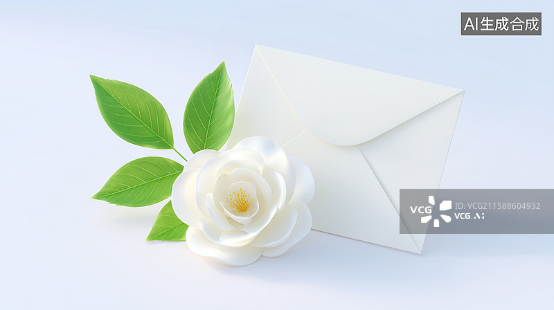 【AI数字艺术】3D信封与玫瑰图片素材