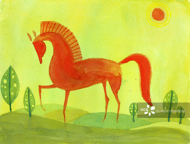 手绘插画红色的马图片素材