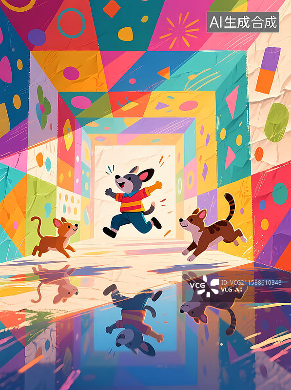 【AI数字艺术】彩色图案追逐嬉戏图片素材