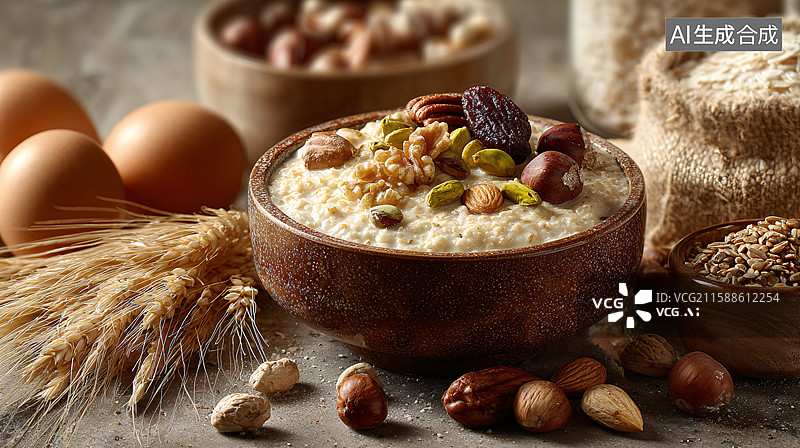 【AI数字艺术】营养丰富的燕麦坚果早餐粥图片素材
