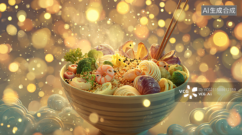 【AI数字艺术】美味海鲜面图片素材