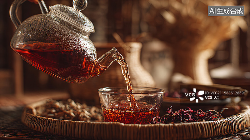 【AI数字艺术】冲泡洛神花茶图片素材