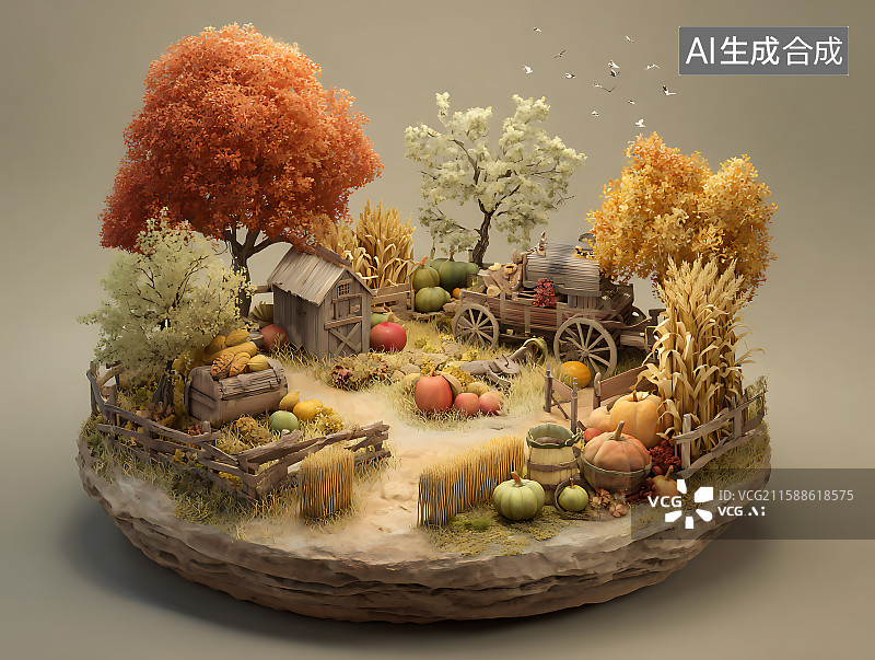 【AI数字艺术】秋天秋收丰收概念农民拖拉机收庄稼图片素材
