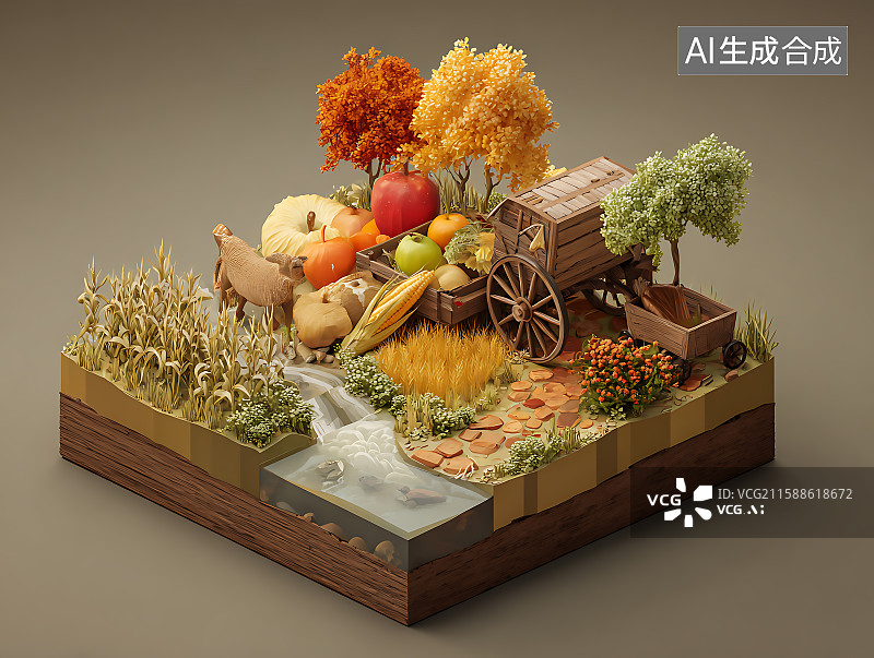 【AI数字艺术】秋天秋收丰收概念农民拖拉机收庄稼图片素材