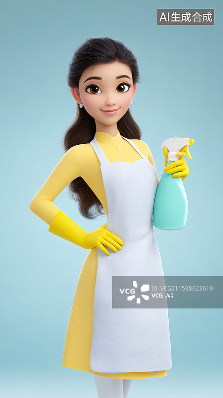 【AI数字艺术】一个女人正用喷壶吸毒打扫卫生图片素材