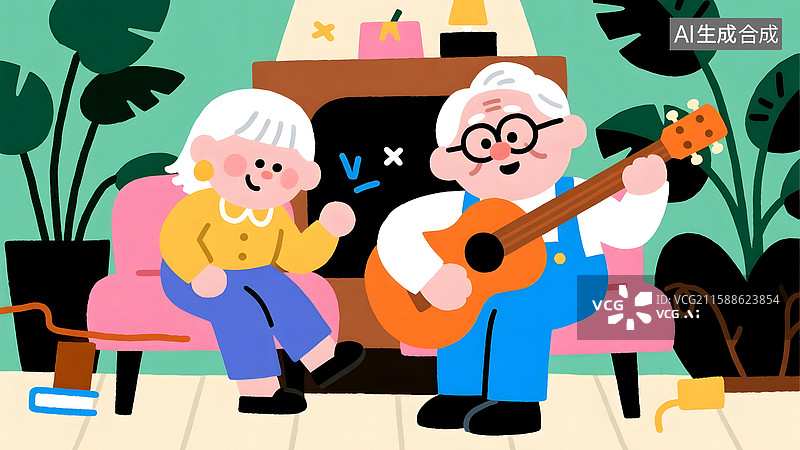 【AI数字艺术】扁平风老年人培养多彩多样的兴趣爱好图片素材