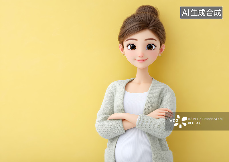 【AI数字艺术】一个3D卡通孕妇图片素材