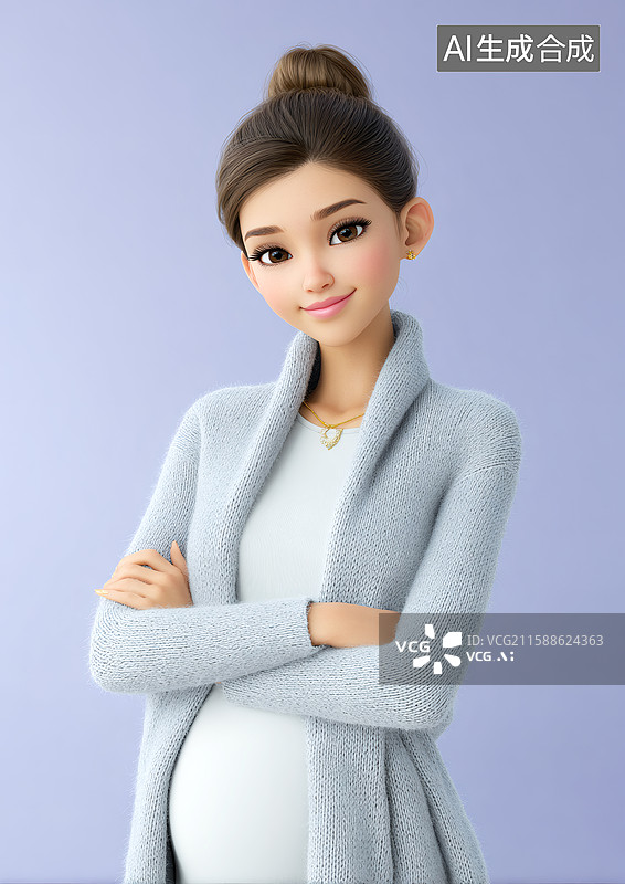 【AI数字艺术】一个3D卡通孕妇图片素材