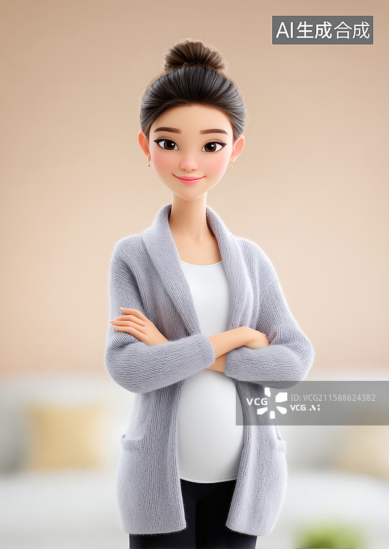 【AI数字艺术】一个3D卡通孕妇图片素材