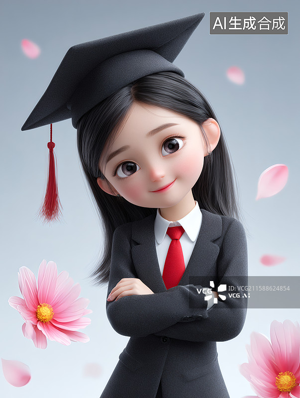 【AI数字艺术】一个身穿博士服的可爱女生图片素材