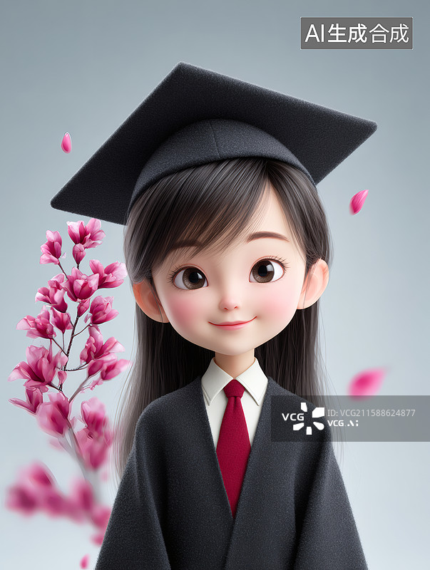 【AI数字艺术】一个身穿博士服的可爱女生图片素材