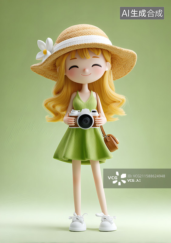 【AI数字艺术】一个可爱女生拿着相机在拍照图片素材