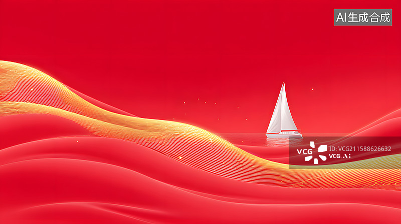 【AI数字艺术】红帆海浪背景图片素材