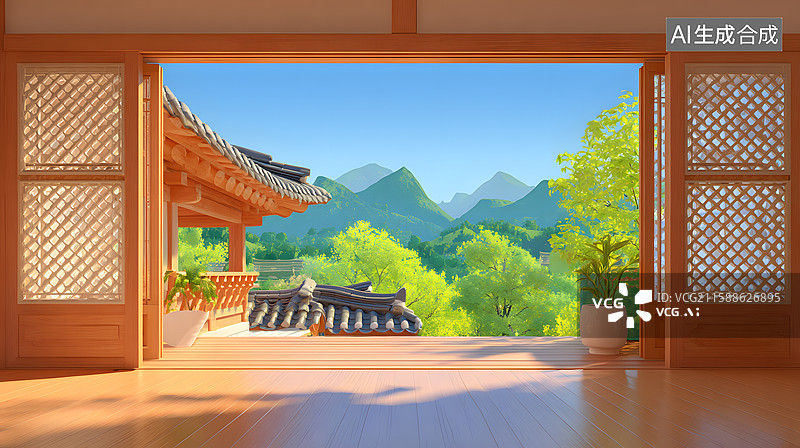 【AI数字艺术】中式窗景背景图片素材