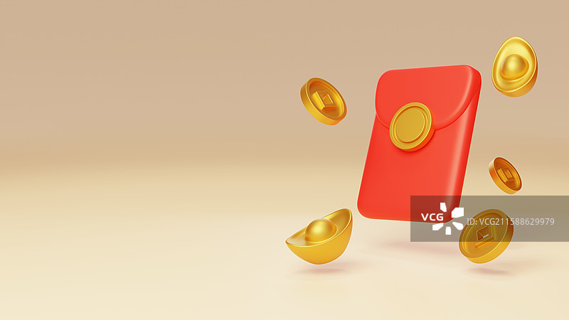 红包喜庆电商新年活动奖励3D图片素材