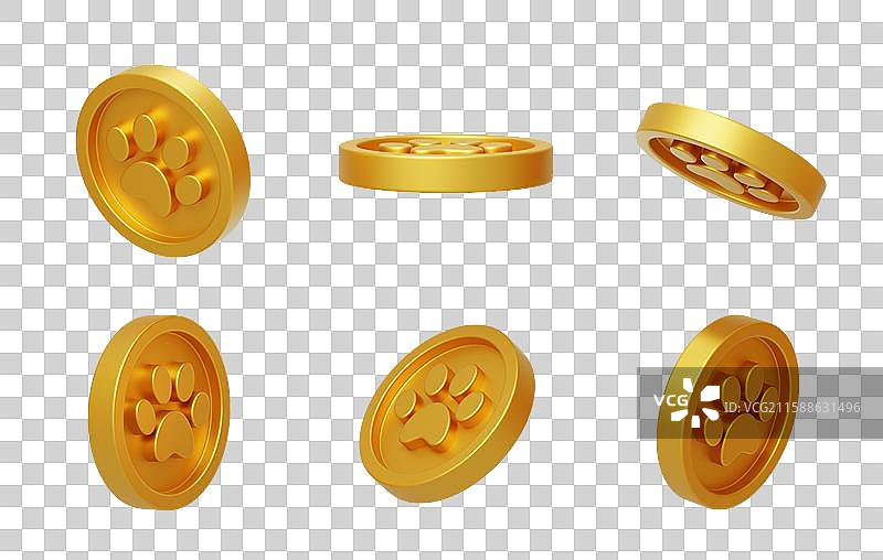 免抠游戏奖励币狗狗币狗爪游戏币3D图片素材