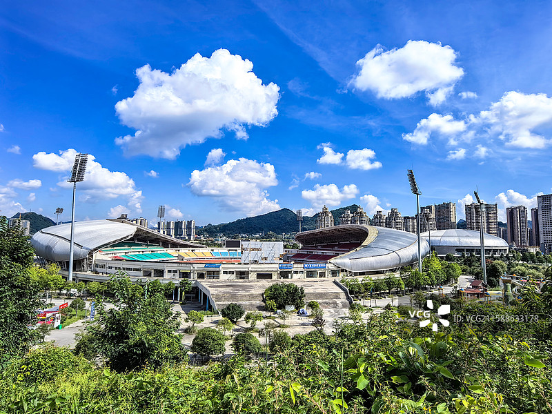 中国贵州六盘水钟山区花山公园风光，六盘水体育中心风光，凉都体育中心，六盘水市风光  海军六盘水舰模型图片素材