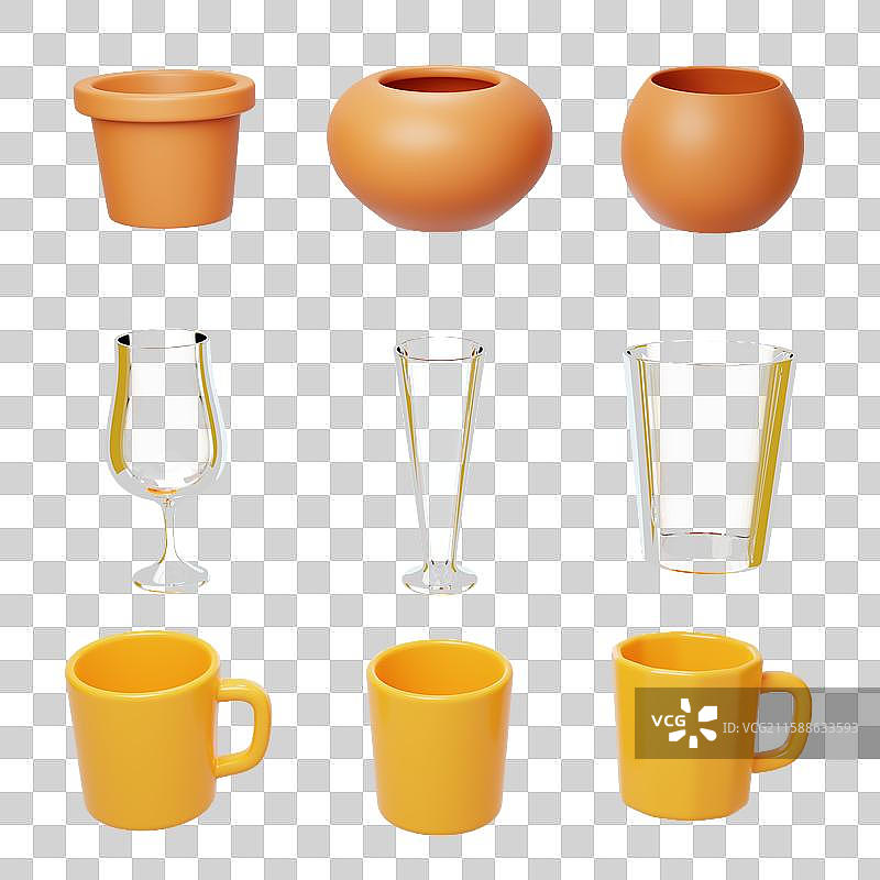 免抠杯子容器容量毫升必备水杯3D图片素材