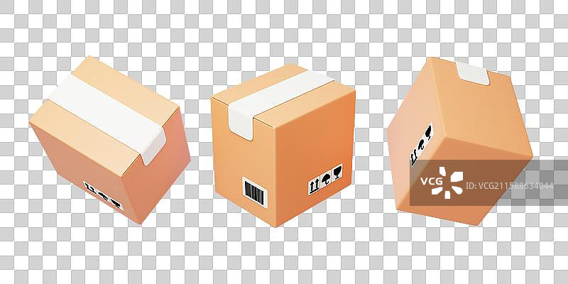 免抠快递物流包裹运输箱子收纳箱3D图片素材