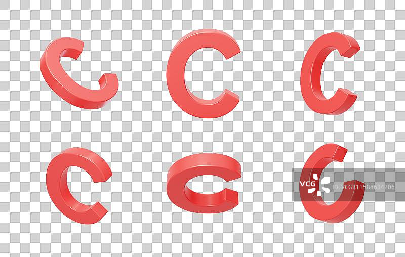 免抠英文字母C拼音拼写语言3D图片素材