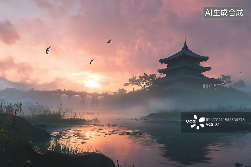 【AI数字艺术】中国风游戏CG渲染场景图片素材