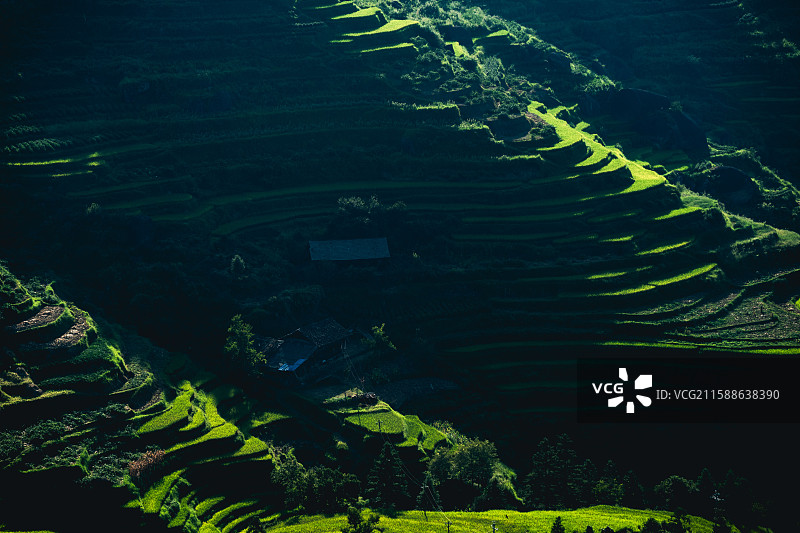 梯田光影图片素材