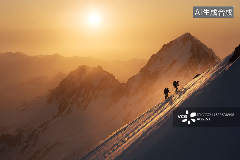 【AI数字艺术】雪山徒步者图片素材