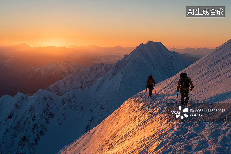 【AI数字艺术】雪山徒步旅行者图片素材