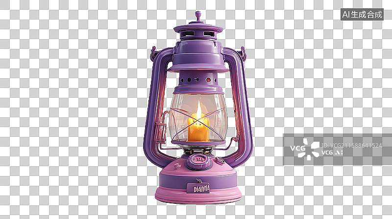 【AI数字艺术】紫色复古煤油灯，点燃温暖光芒图片素材