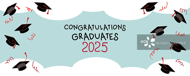 祝贺2025届毕业生，佩戴着毕业帽。图片素材