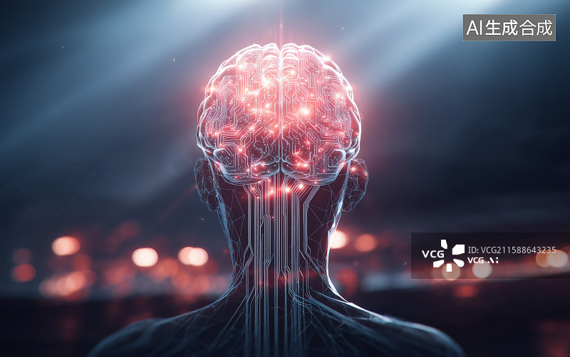 【AI数字艺术】发光大脑与神经网络图片素材