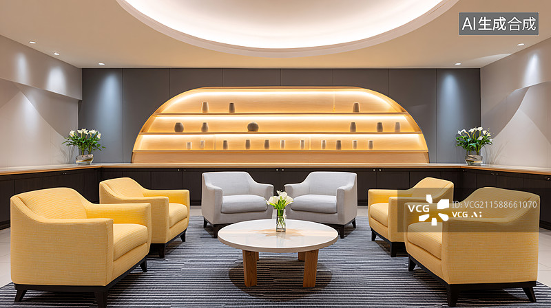 【AI数字艺术】休闲等候区空间设计背景图片素材
