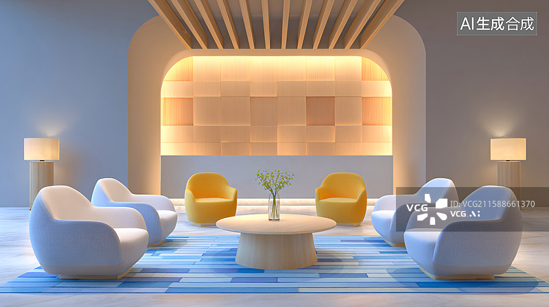 【AI数字艺术】休闲等候区空间设计背景图片素材