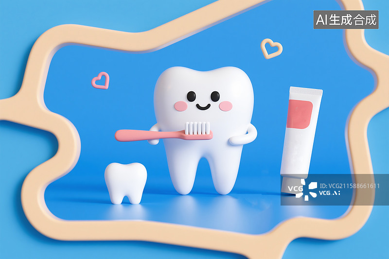 【AI数字艺术】蓝色背景下的牙齿特写镜头图片素材