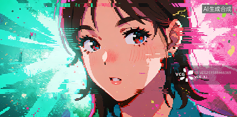 【AI数字艺术】像素风格的动漫女孩肖像图片素材