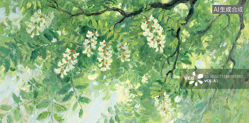 【AI数字艺术】繁茂枝头的白色花朵图片素材