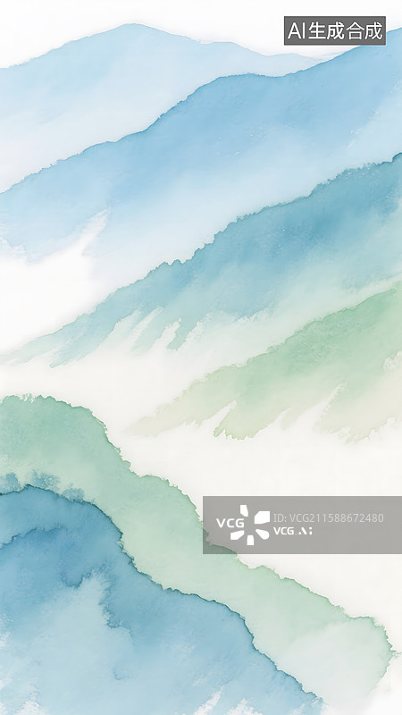 【AI数字艺术】清新蓝绿色山水彩画背景图片素材