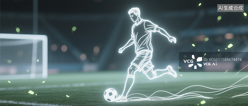 【AI数字艺术】足球运动，光绘轮廓，素描线条，简笔画图片素材