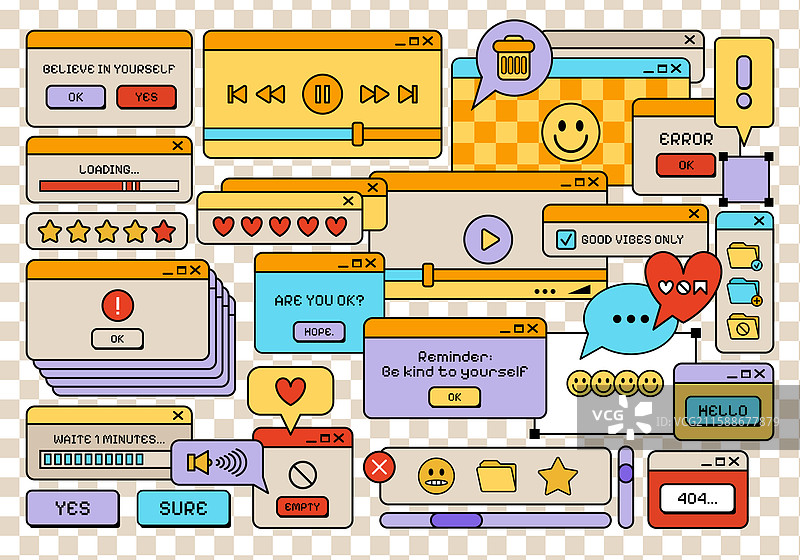 复古风格的Y2K用户界面和用户体验元素及图标集图片素材