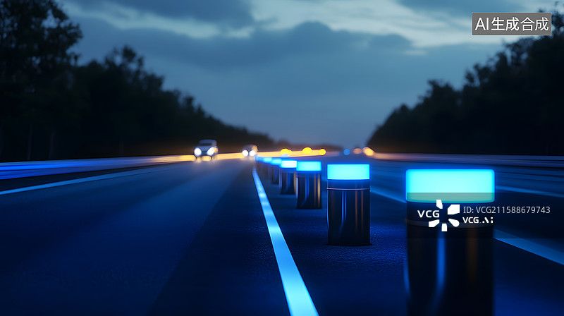【AI数字艺术】夜晚公路的现代景象图片素材