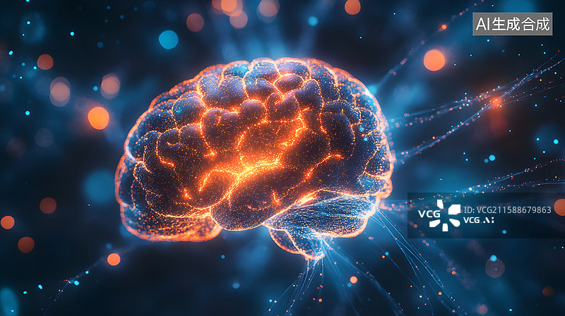 【AI数字艺术】大脑神经连接的数字呈现图片素材