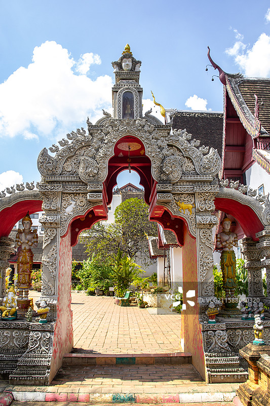 泰国清迈布帕兰寺 门口拱门建筑细节特征图片素材