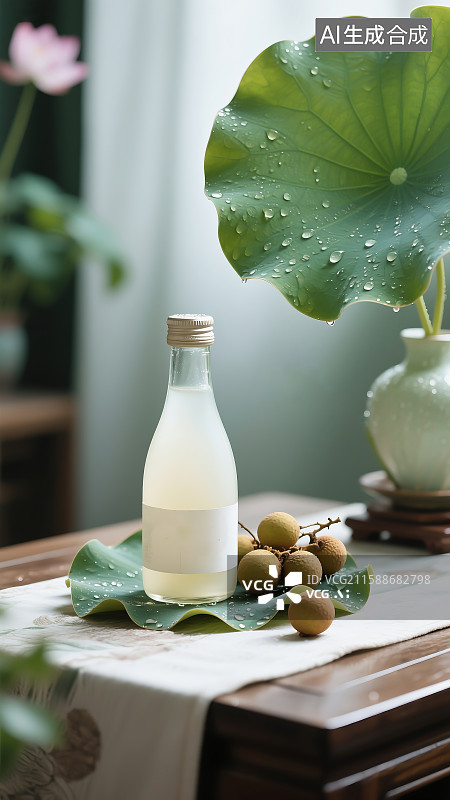 【AI数字艺术】白露节气美食，米酒与龙眼，秋天，荷叶，二十四节气图片素材