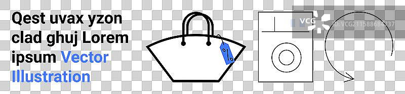 手提包上的洗涤标签与洗衣机图片素材