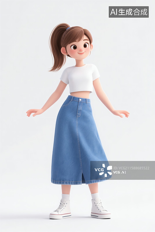 【AI数字艺术】卡通女孩穿着休闲装站立图片素材