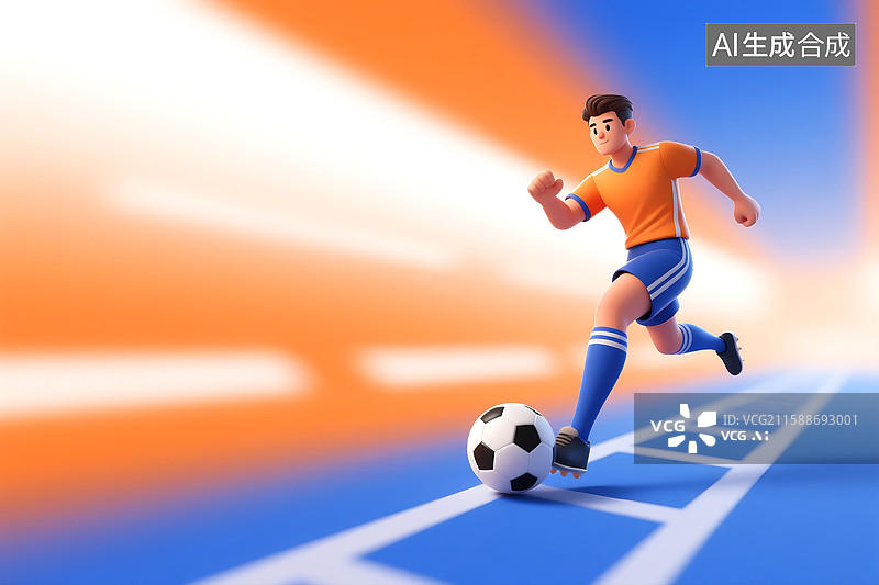 【AI数字艺术】3D三维立体C4D一个男人踢足球背景居右图片素材
