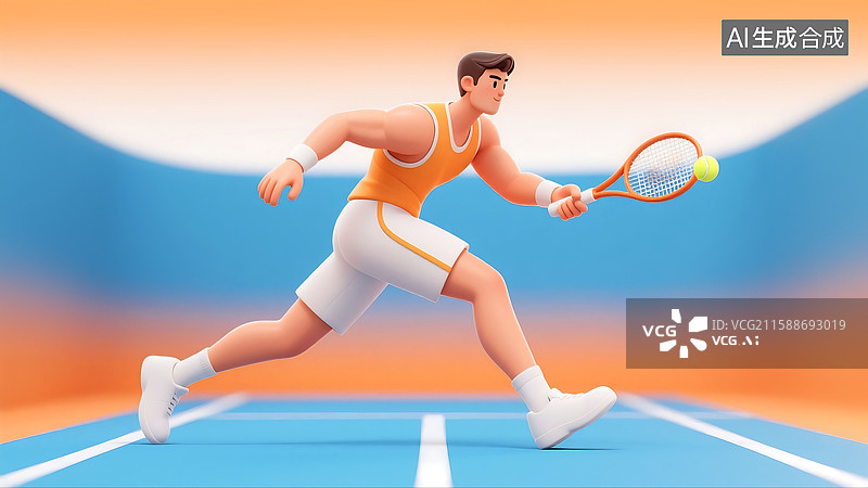 【AI数字艺术】3D三维立体C4D一个男人打网球图片素材
