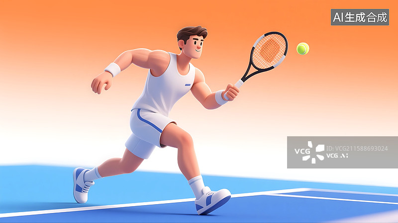【AI数字艺术】3D三维立体C4D一个男人打网球图片素材